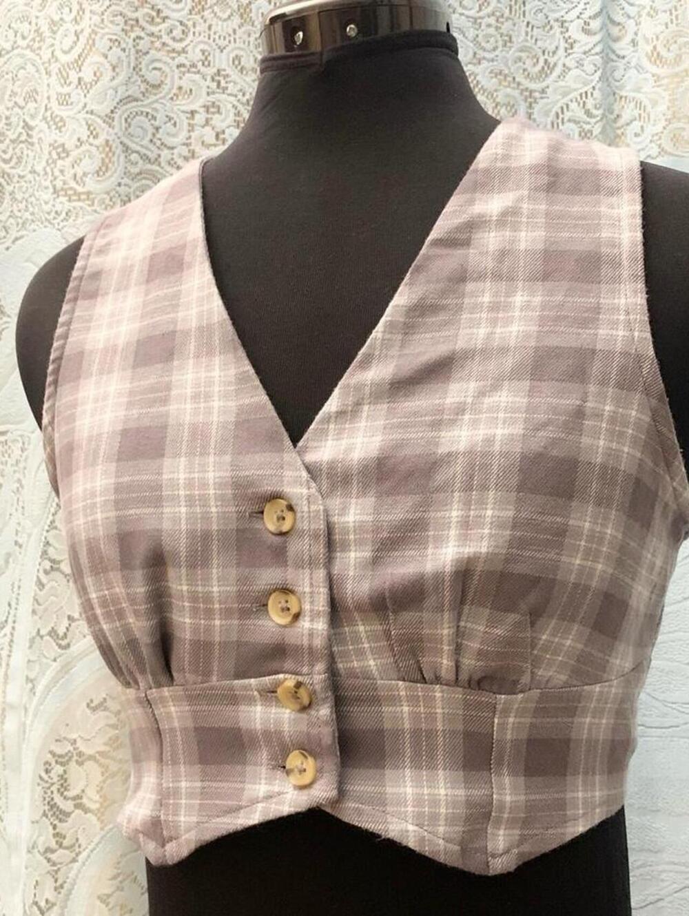 Y2K Fitted Aeropostale Plaid Cropped Vest Preppy Tailored Button Up Waistcoat